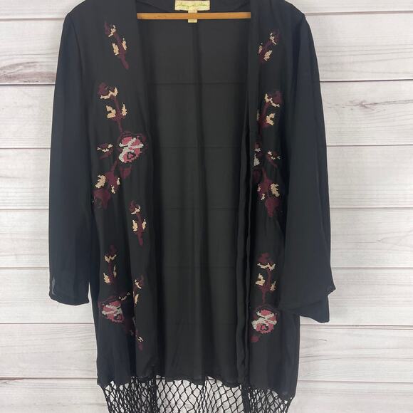 Urban Outfitters Staring at Stars Black Embroidered Fringe Kimono sz S - Picture 4 of 8